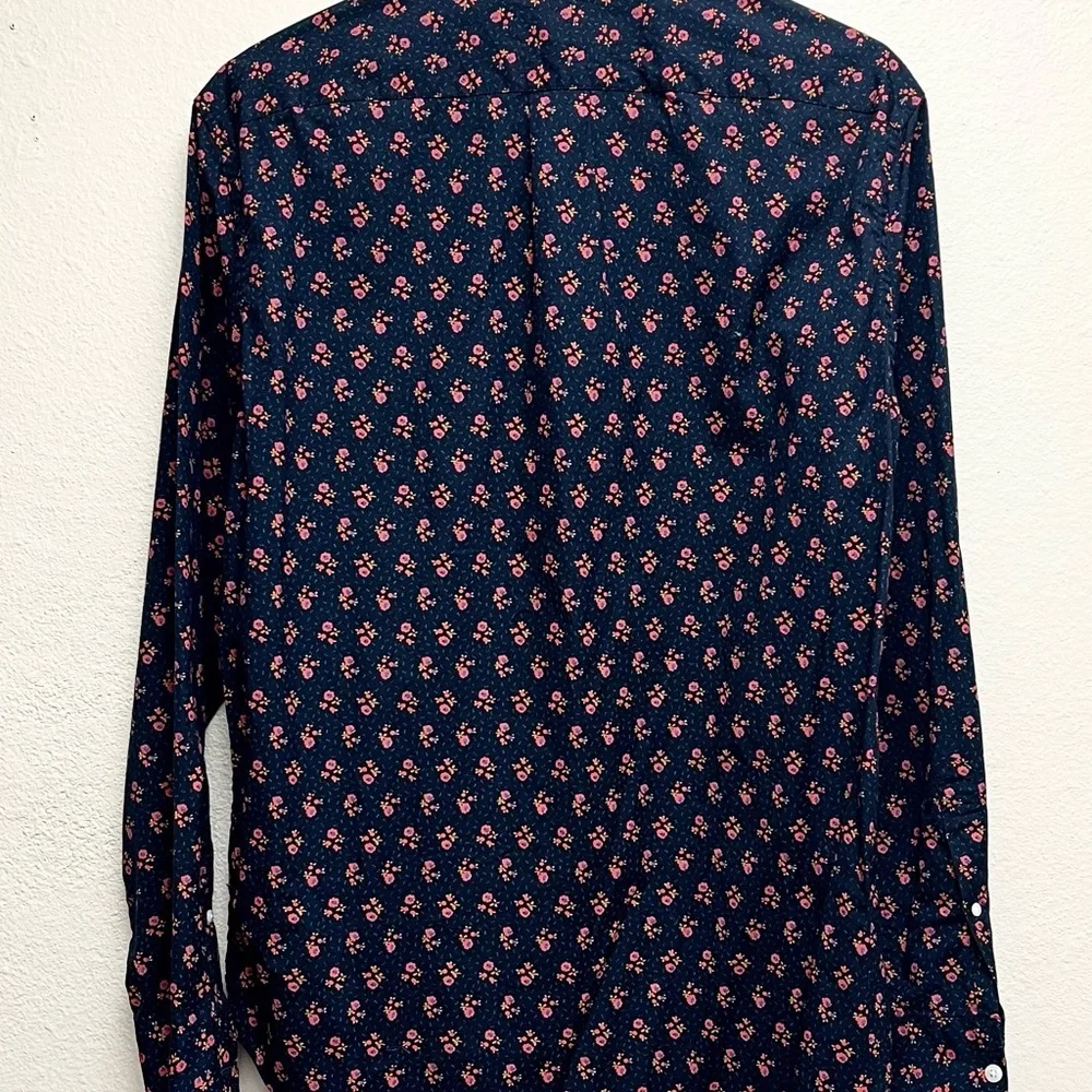J Crew Shirt Men’s Medium Short Classic Fit Stretch Button‎ Down Floral Blue EUC